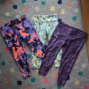 Lot Of 3 Girls XL Athletic Pants Capri Style Printed Under Armor & Athleta Girl